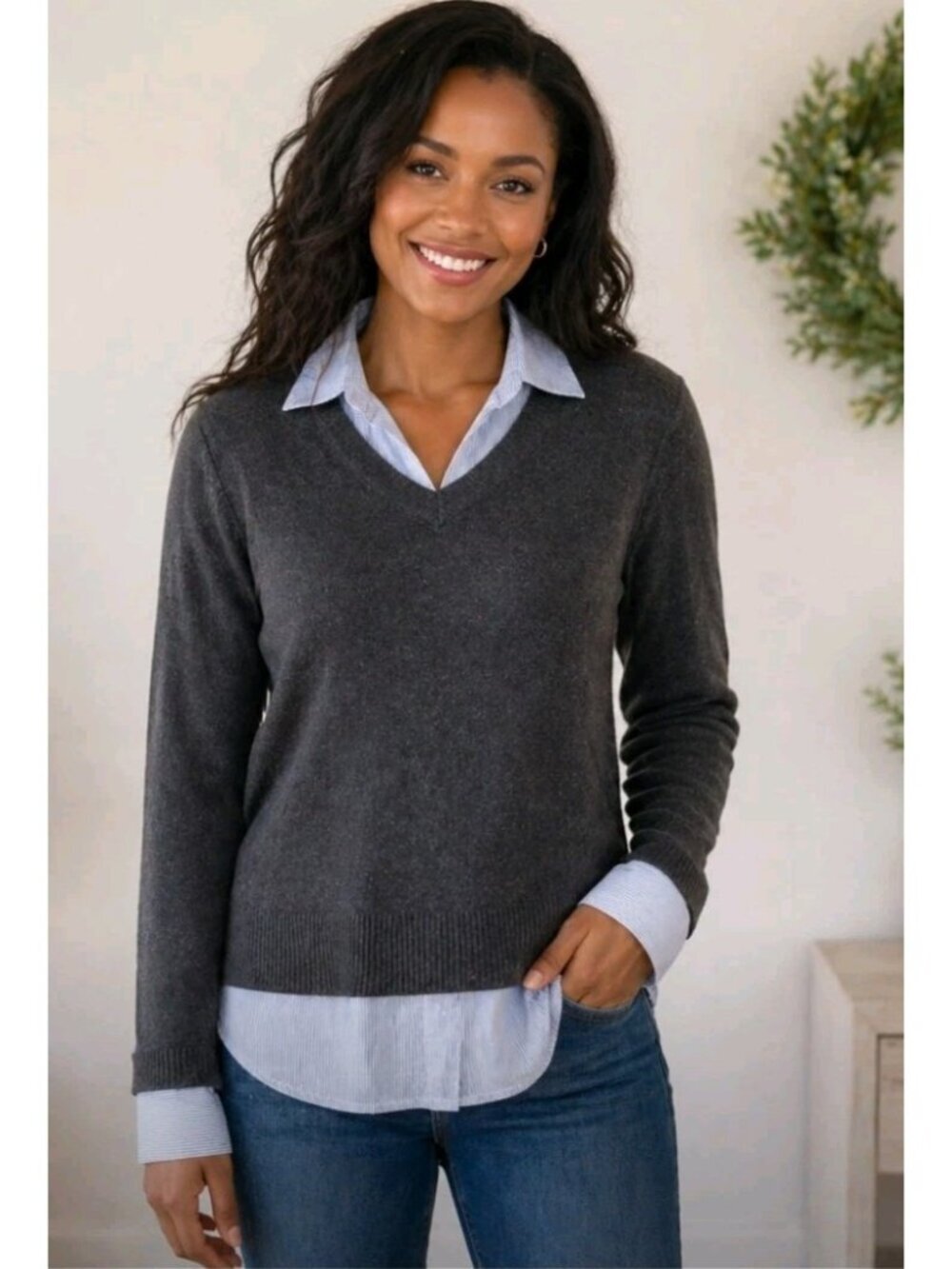 Leo & Nicole Womens Layered Sweater Blouse Grunge Casual School Size S Blue